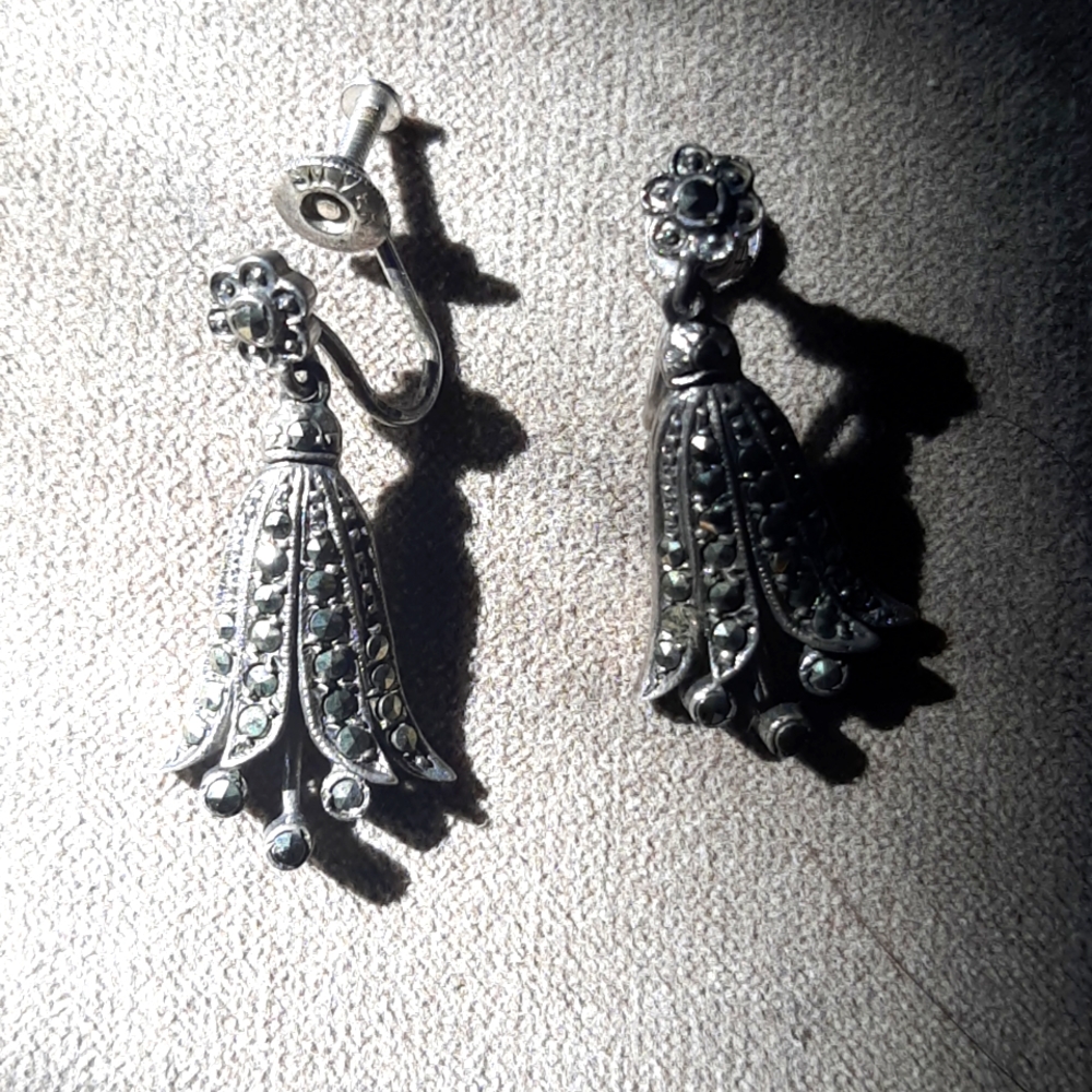 Antique sterling marcasite dangle earrings